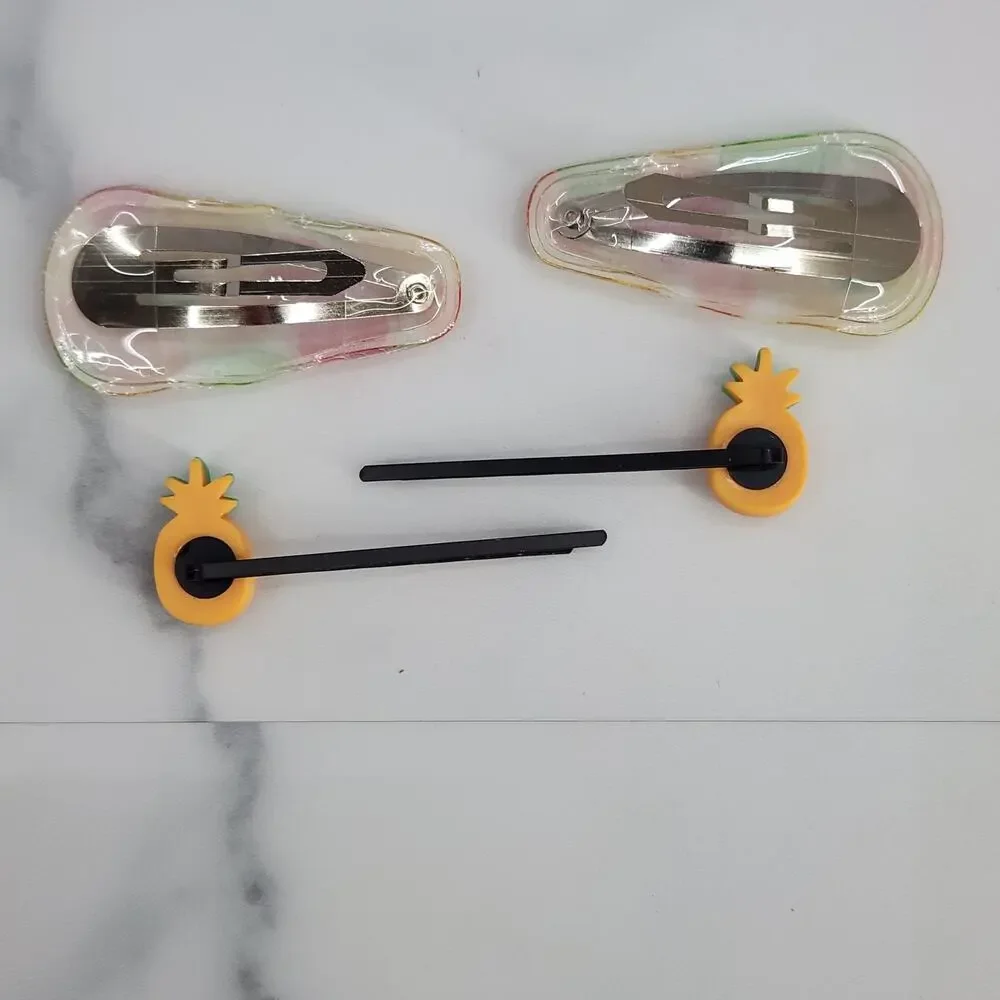 4 pc Fruit Hair Accessories 2 Pineapple bobby pins 2 citrus snap barrette clips